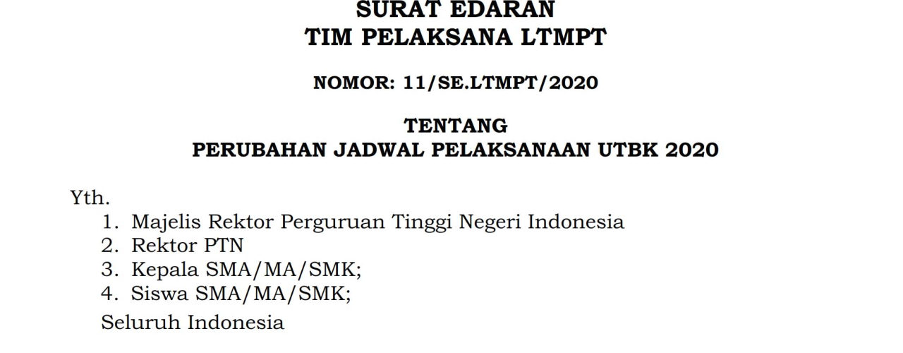 Perubahan Jadwal Pelaksanaan UTBK 2020