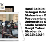 Hasil Seleksi Sebagai Calon Mahasiswa Baru Pascasarjana Universitas Syiah Kuala Semester Ganjil Tahun Akademik 2023/2024